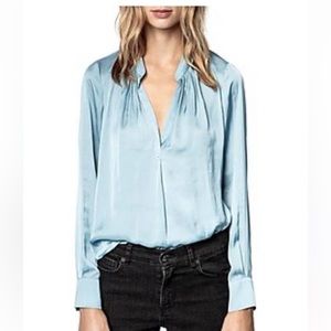 NWT Zadig & Voltaire satin Tink tunic in Azure, size M.
